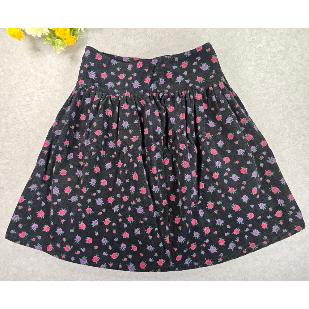 Vintage 90s Topsville Corduroy Floral High Rise Skirt Size 12 Floral Rose A Line